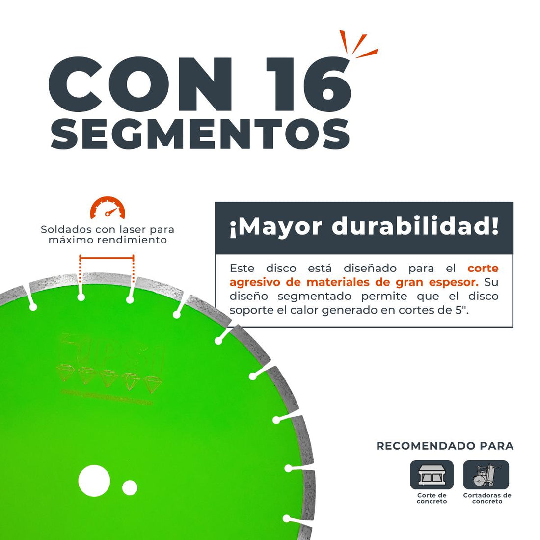 Disco Diamantado 14" para Concreto y Asfalto | 24 Segmentos de Alto Rendimiento | Soldadura Láser
