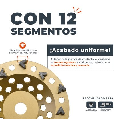 Copa Diamantada 7" Tipo Flecha PSI Concreto | Removedor de Pintura y Selladores | 12 Segmentos | Eje 7/8"