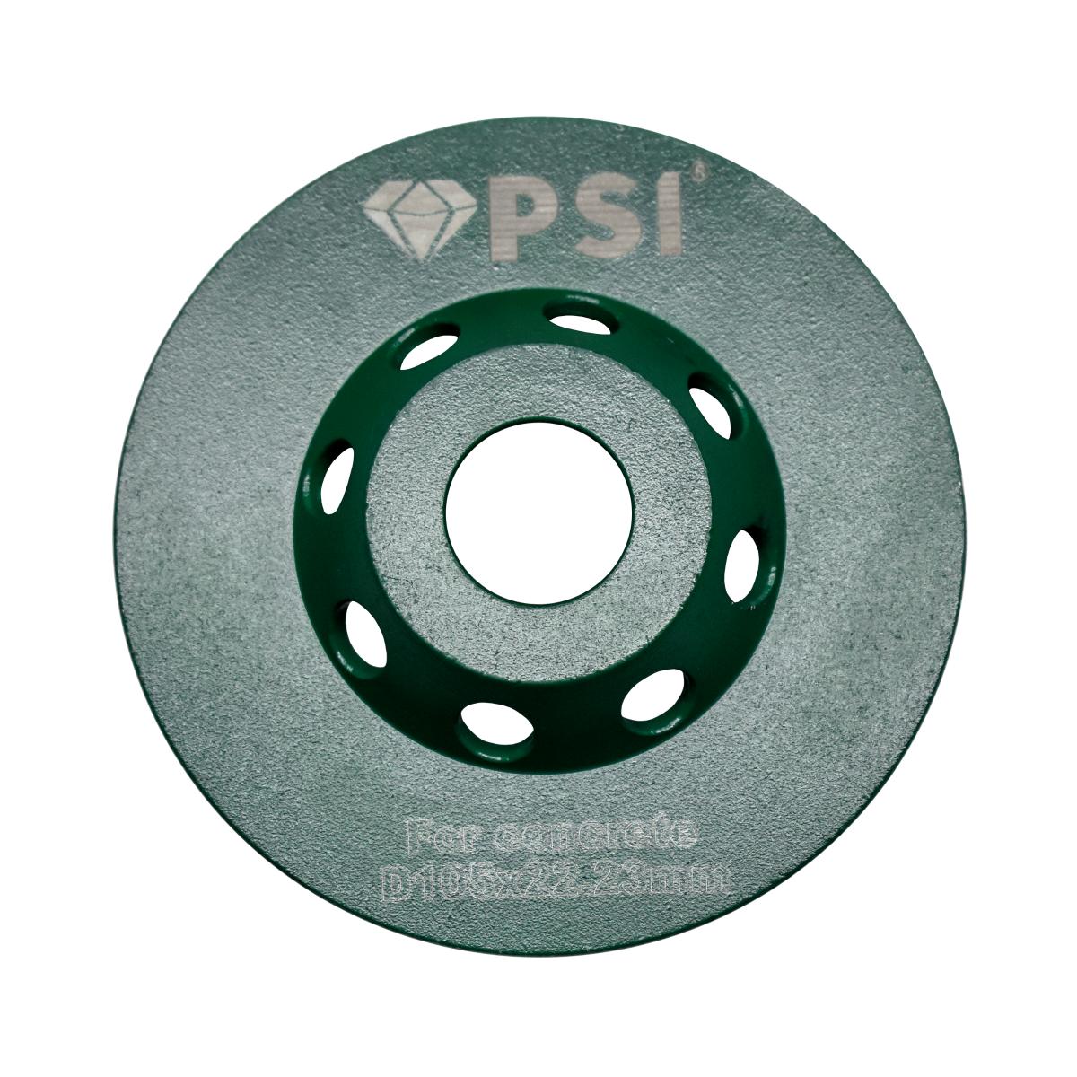 Copa Diamantada 4" PSI Concreto Tipo Flecha | Disco de Desbaste y Nivelación | 6 Segmentos | Eje 7/8" (Verde)