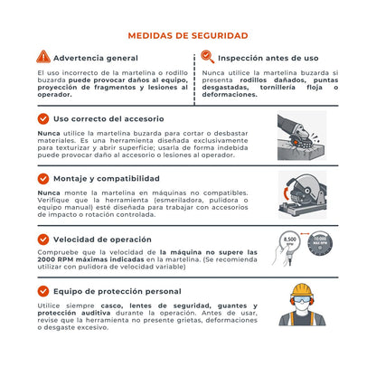 Martelina (Buzarda) de Alto Rendimiento para Concreto y Mármol | Acabado Antiderrapante | Adaptador Universal (M14 / Redi Lock)