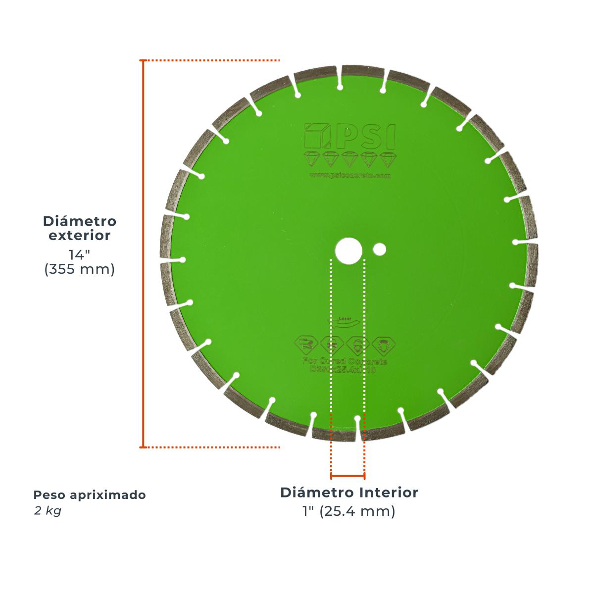 Disco Diamantado 14" para Concreto y Asfalto | 24 Segmentos de Alto Rendimiento | Soldadura Láser